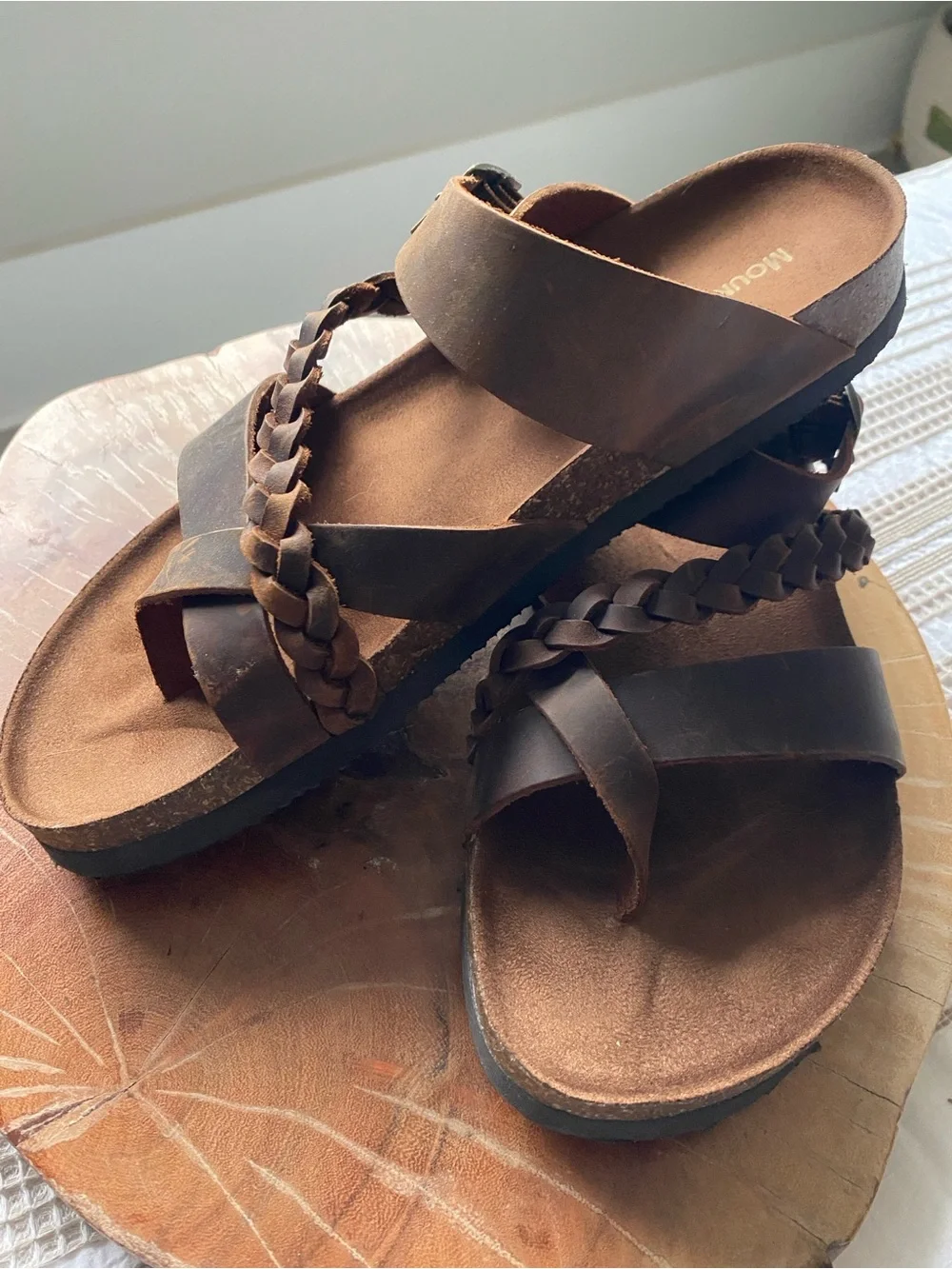 Mountain Sole Brown Braided Leather Slide Sandals - Women